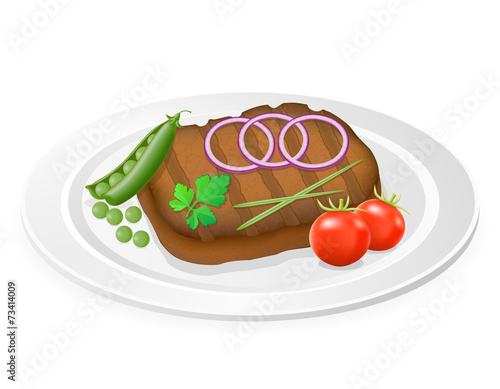 grilled steak with vegetables on a plate vector illustration