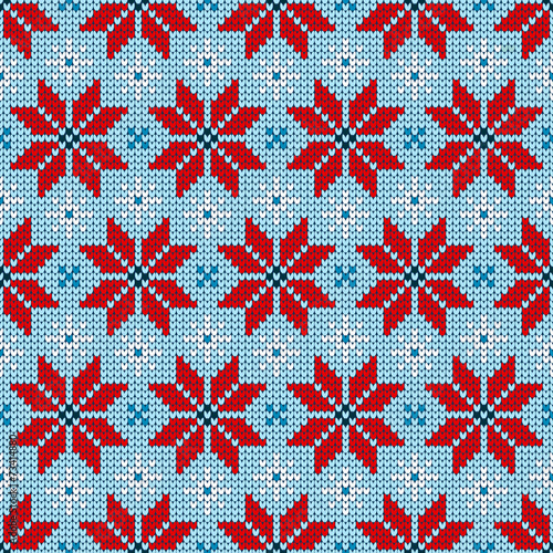 Poinsettia Red/Blue Seamless Pattern Knitted
