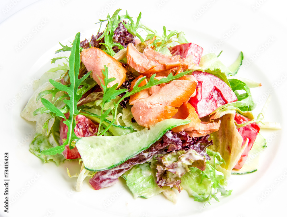 Salad mix with grilled salmon