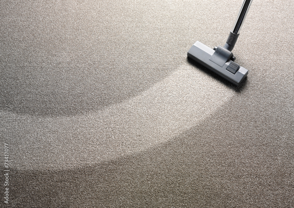 Vacuum cleaner on a carpet with an extra clean strip - obrazy, fototapety, plakaty 