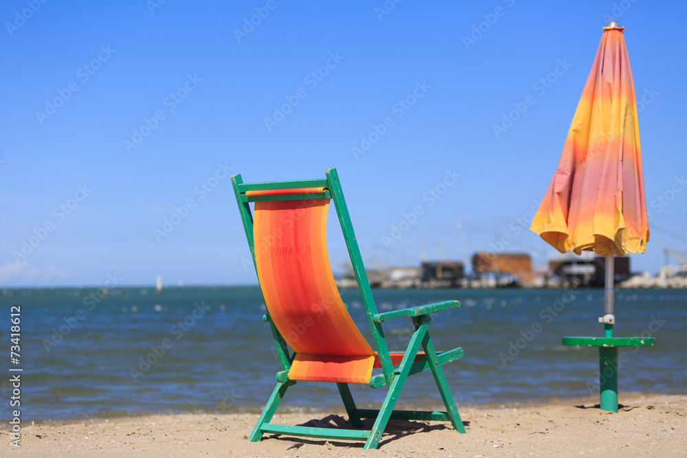 Beach Chair and Umbrella at the beach