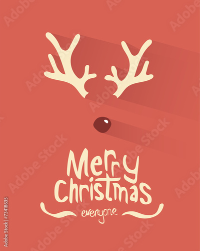 Merry christmas vector with antlers and red nose photo