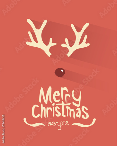 Merry christmas vector with antlers and red nose