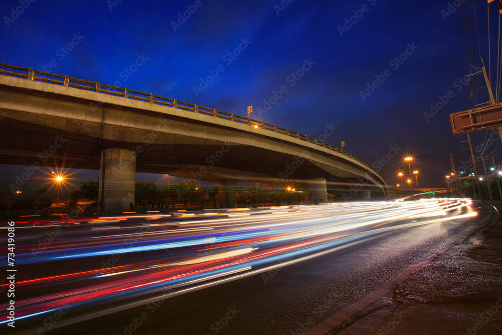 traffic lighting on rush hour road and express ways bridge again traffic lighting on rush hour road and express ways bridge again