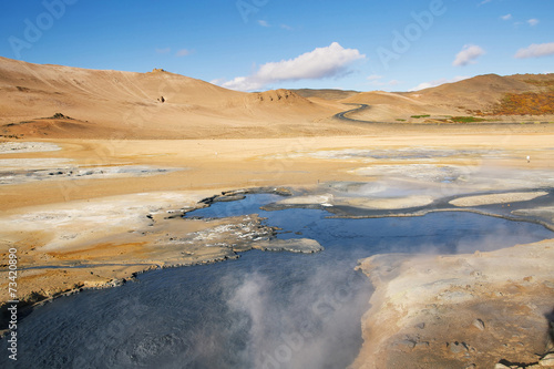 Hot Mud Pots and great landscape in the Geothermal Area Hverir,