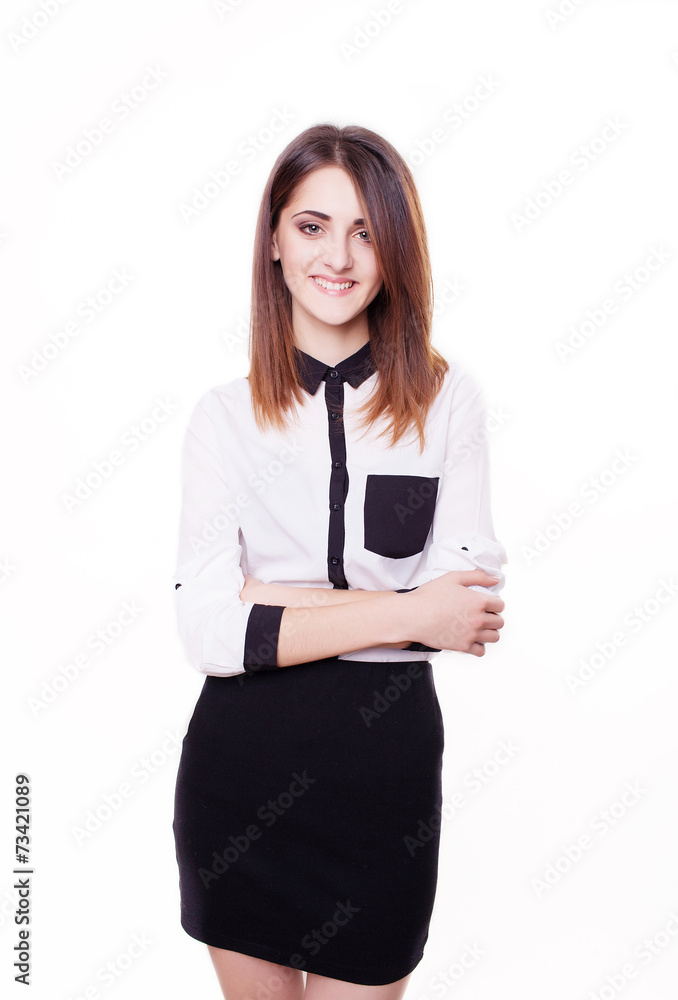 Successful business woman with arms crossed - isolated over whit Successful business woman with arms crossed - isolated over whit
