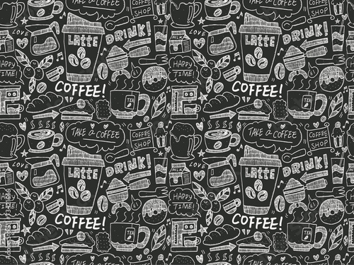 seamless doodle coffee pattern background