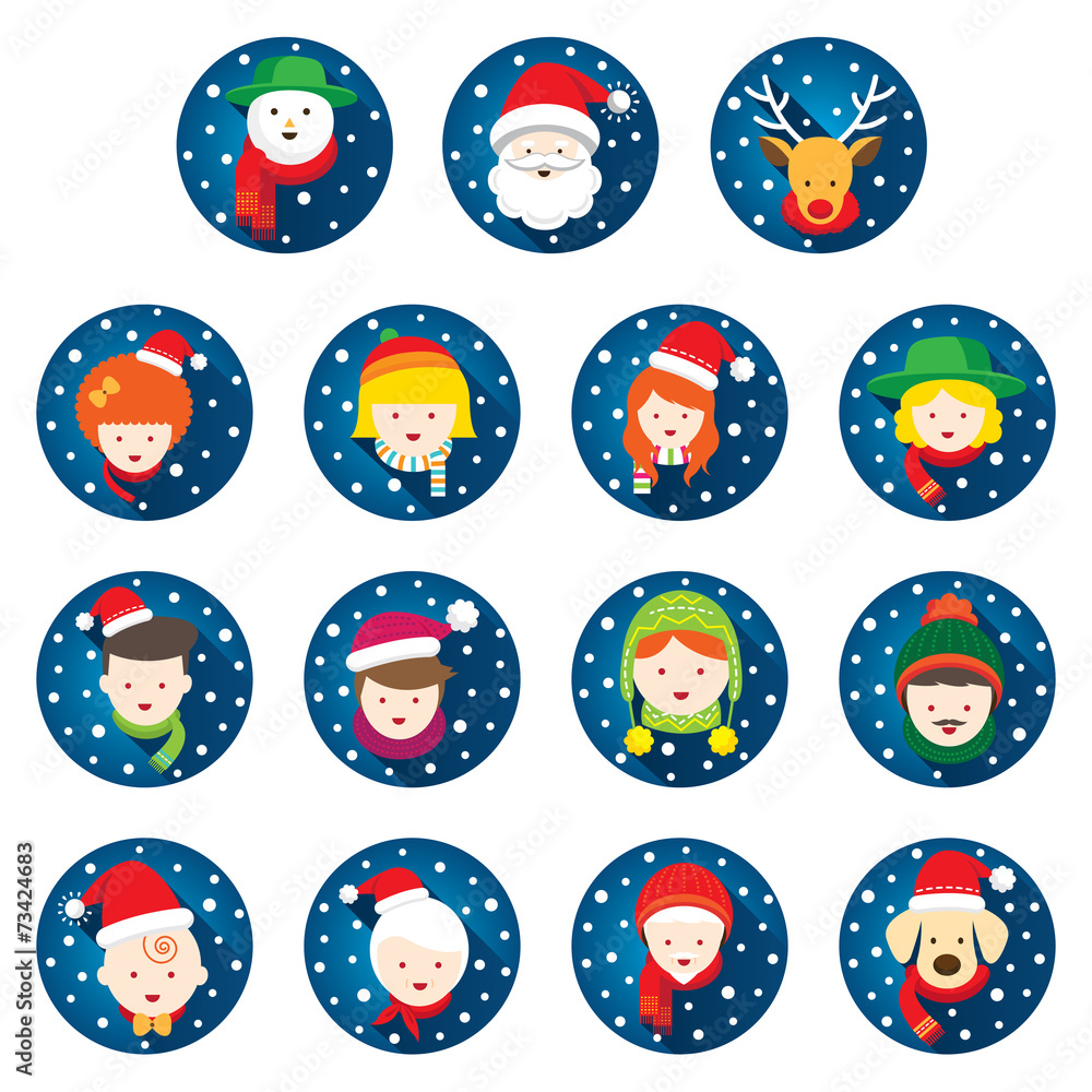 Flat Icons Set : Christmas, Family, People