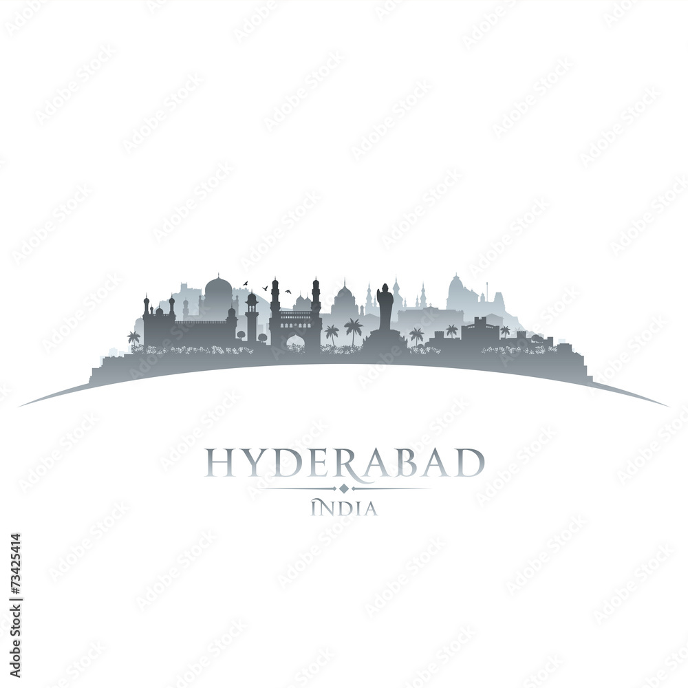 Hyderabad India city skyline silhouette white background