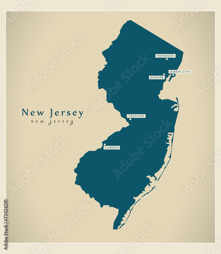 Modern Map - New Jersey USA