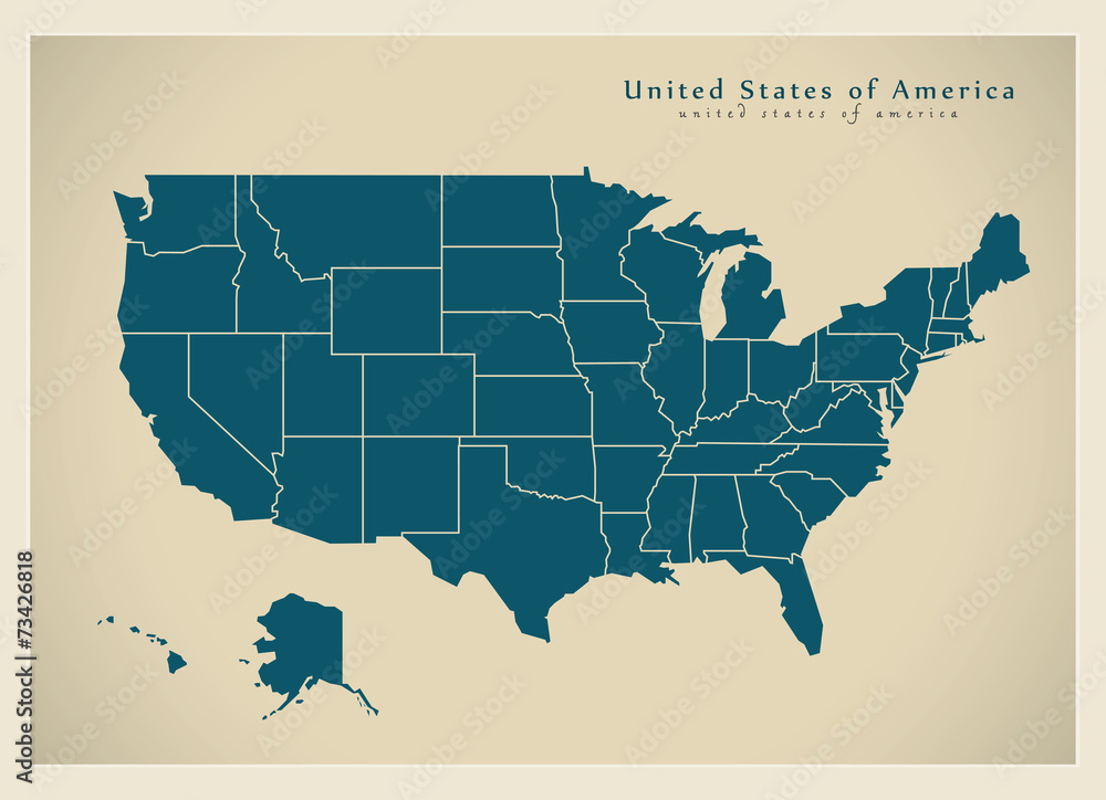 Modern Map - USA with federal states