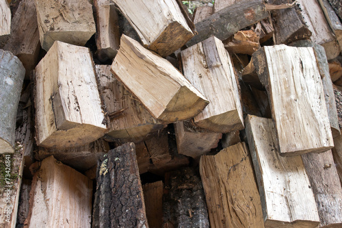 Split logs cut down for firewood