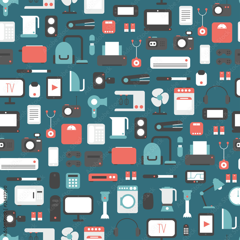 Seamless pattern of electronic devices and home appliances Seamless pattern of electronic devices and home appliances