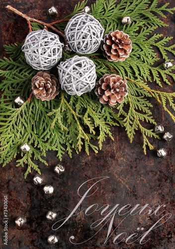 Christmas rustic concept with Merry Christmas in French