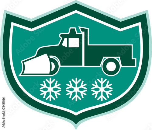 Snow Plow Truck Snowflakes Shield Retro