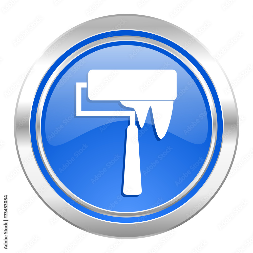 brush icon, blue button, paint sign brush icon, blue button, paint sign