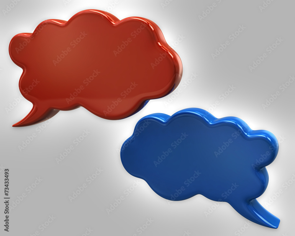 Illustration of orange and blue speech bubbles Illustration of orange and blue speech bubbles