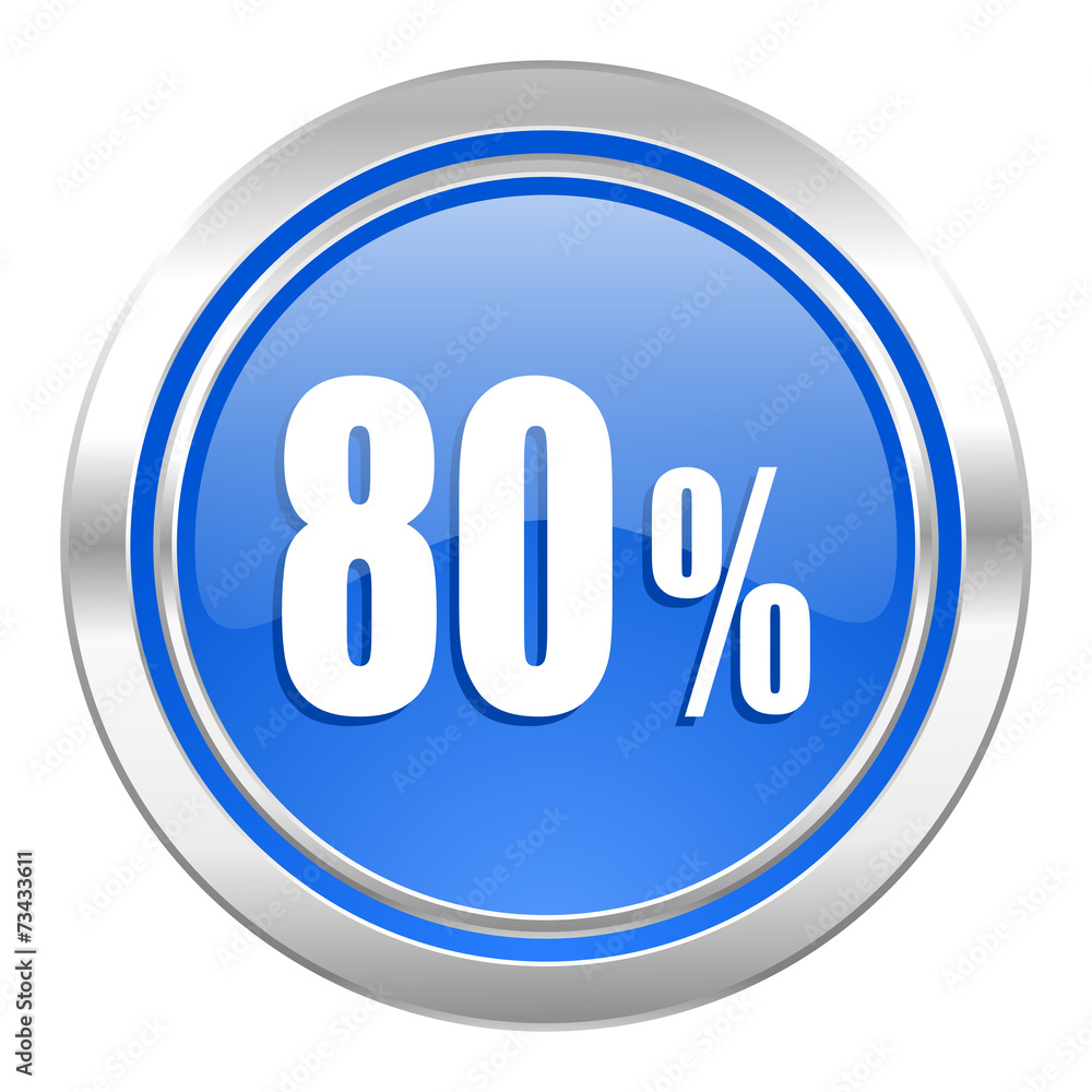 80 percent icon, blue button, sale sign 80 percent icon, blue button, sale sign
