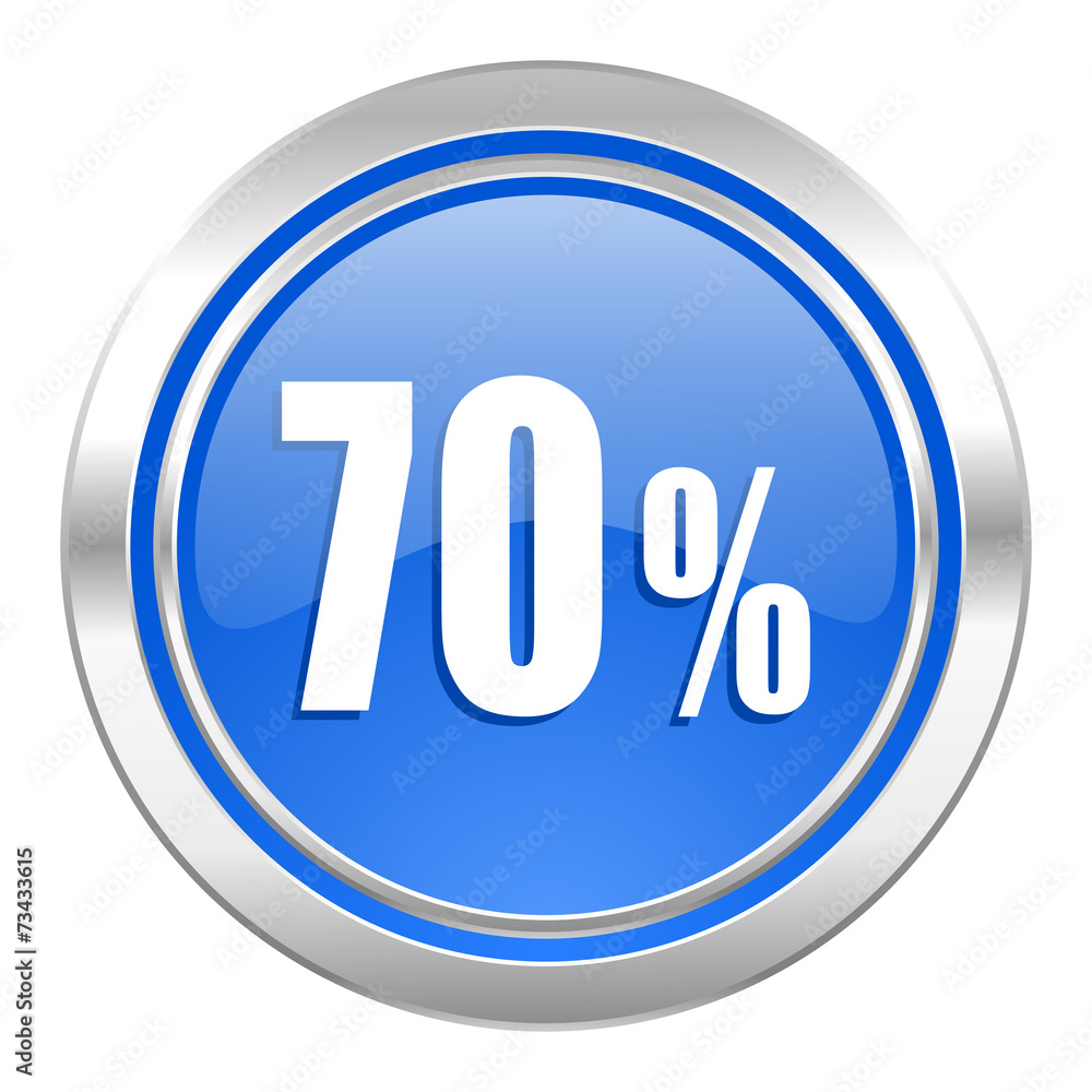 70 percent icon, blue button, sale sign 70 percent icon, blue button, sale sign