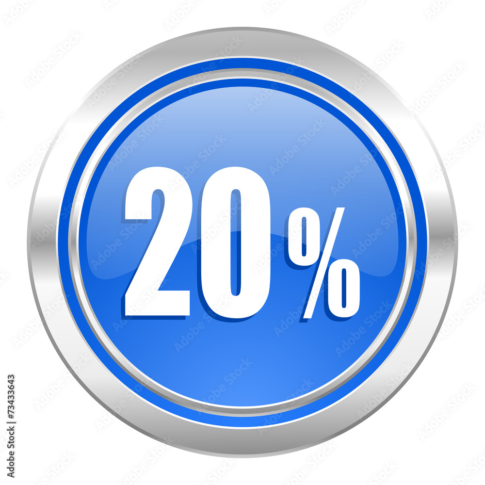 20 percent icon, blue button, sale sign 20 percent icon, blue button, sale sign