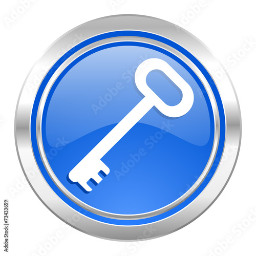 key icon, blue button, secure symbol