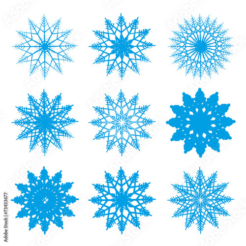 Set vector illustration of light blue snowflakes