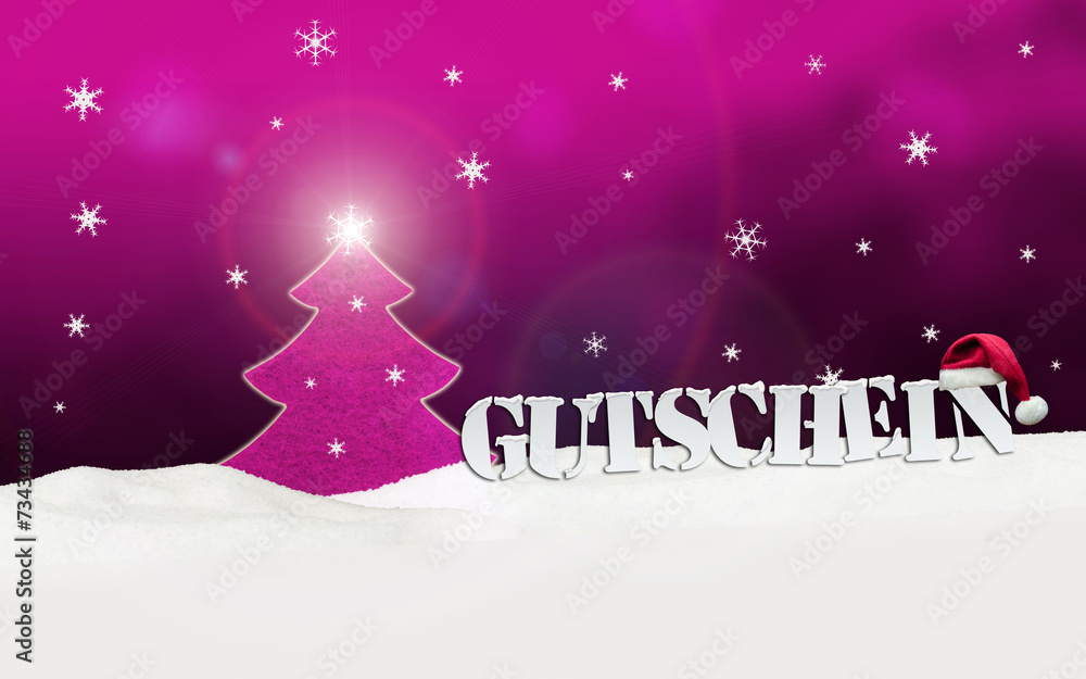 Christmas voucher Gutschein tree snow pink