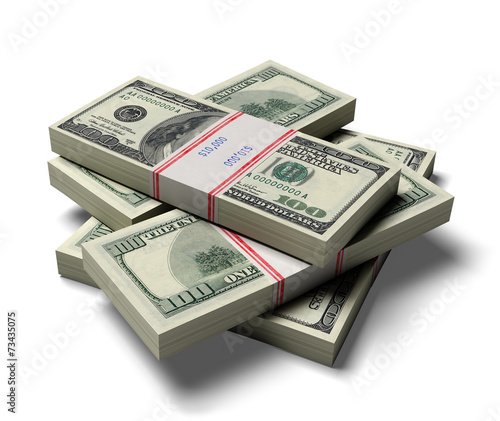 Stack of dollar bills isolated on white background