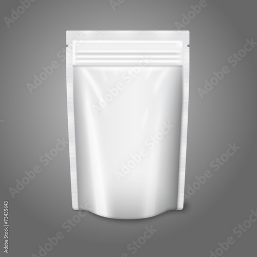 Blank white realistic plastic pouch with zipper. Vector