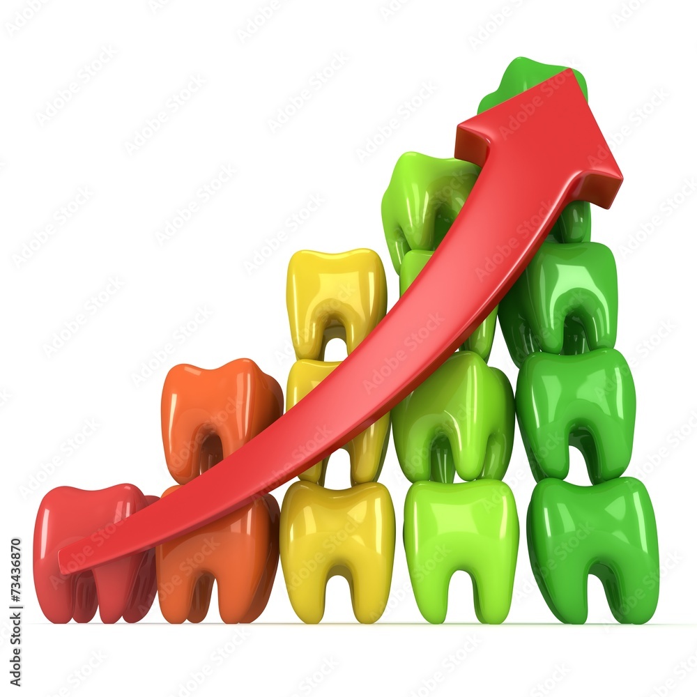 3d teeth bar graph with red arrow 3d teeth bar graph with red arrow