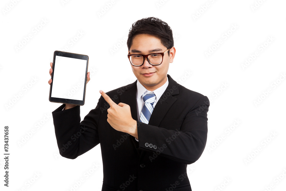 Asian businessman point to tablet pc Asian businessman point to tablet pc