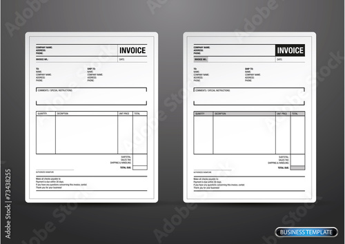 Template of unfill paper tax invoice form