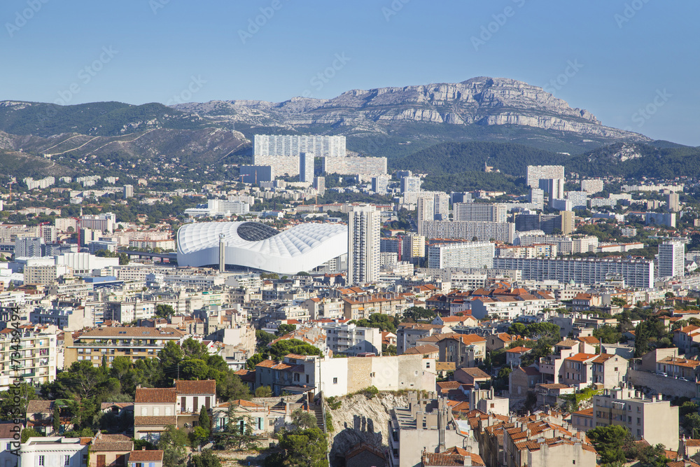 Aerial View of Marseille City and its new stadium, France
