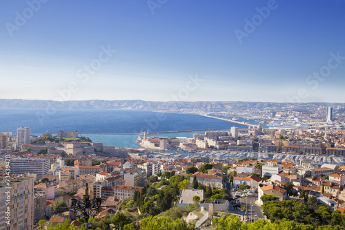 Aerial View of Marseille City and its Harbor, France