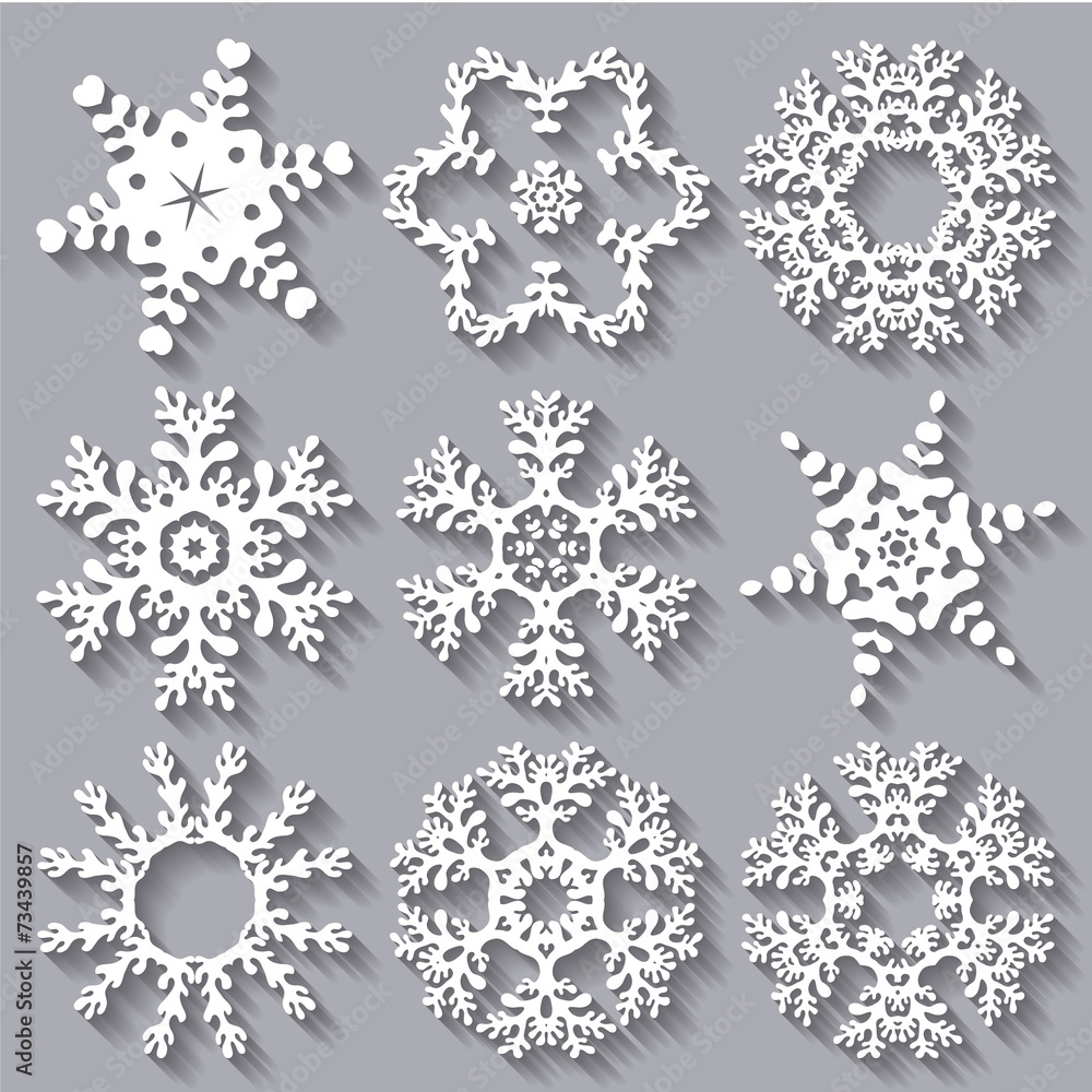 Snowflakes flat icon set collection