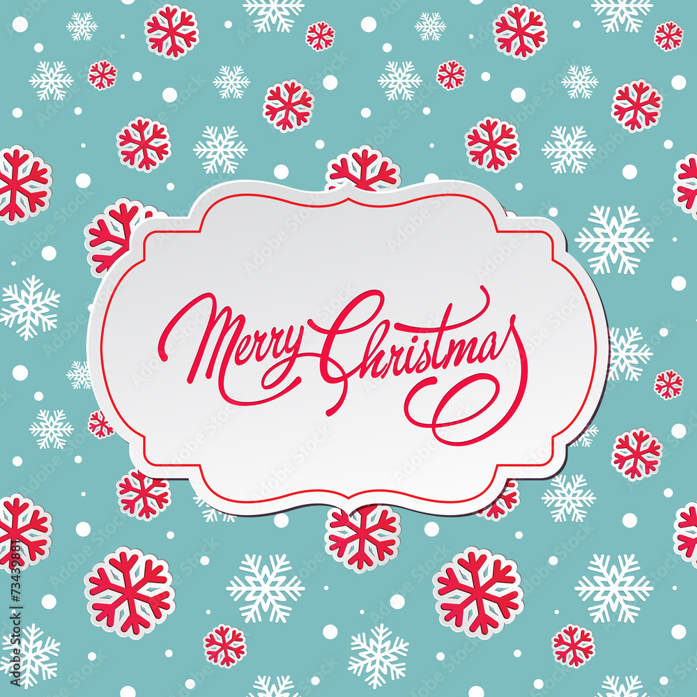 Merry Christmas greeting card with snowflakes