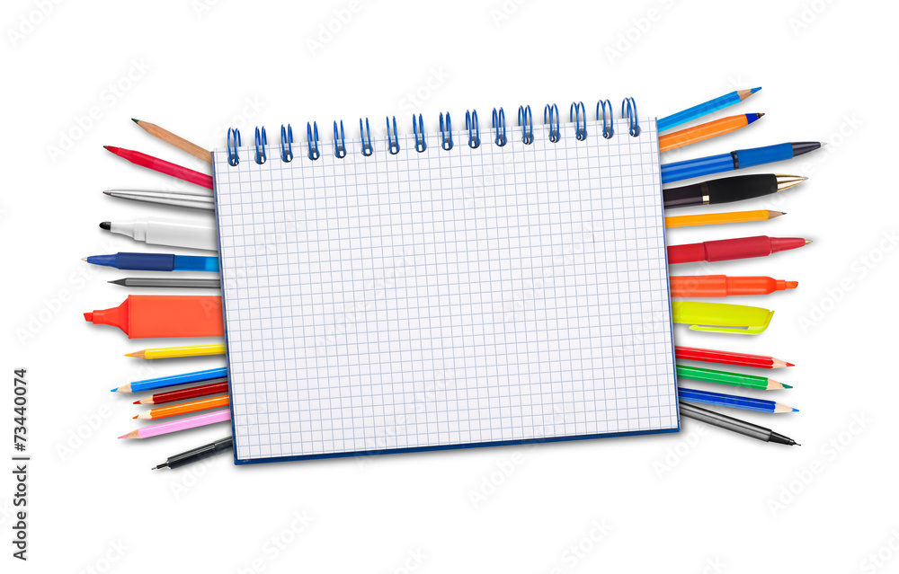 Notebook, pens and pencils Notebook, pens and pencils