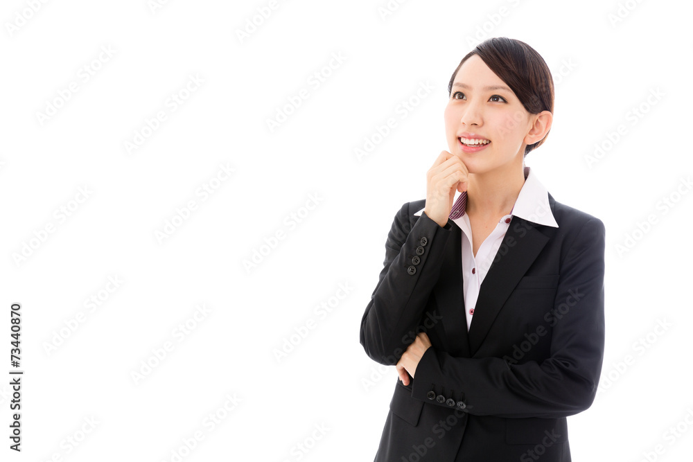 asian businesswoman thinking on white background asian businesswoman thinking on white background