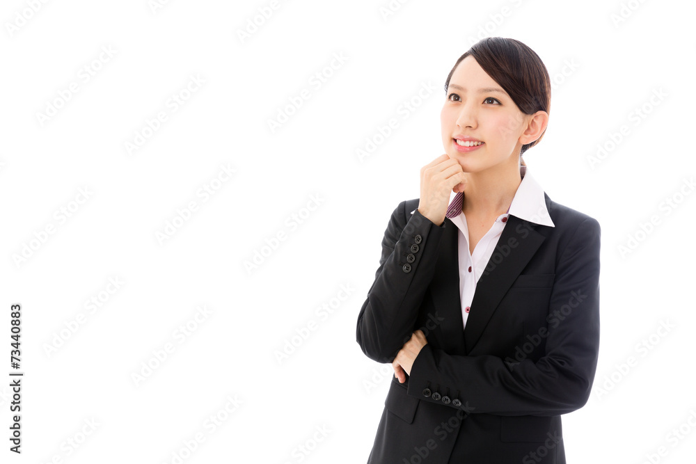 asian businesswoman thinking on white background asian businesswoman thinking on white background