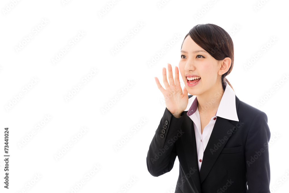 asian businesswoman yelling on white background asian businesswoman yelling on white background