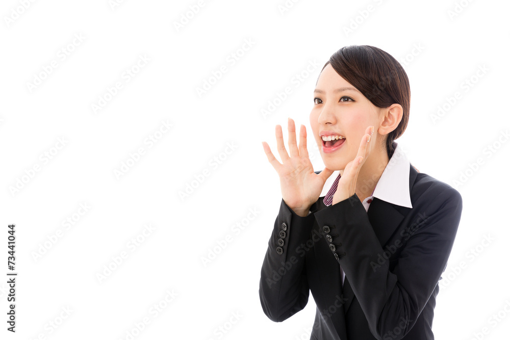 asian businesswoman yelling on white background asian businesswoman yelling on white background