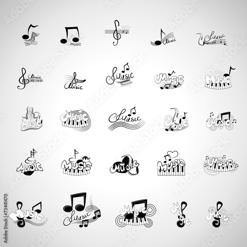 Music Icons Set - Isolated On Gray Background