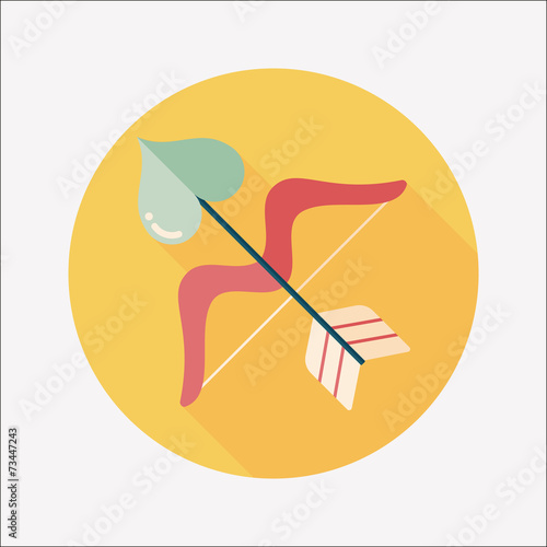 valentine's day Cupid bow and arrow flat icon with long shadow,e