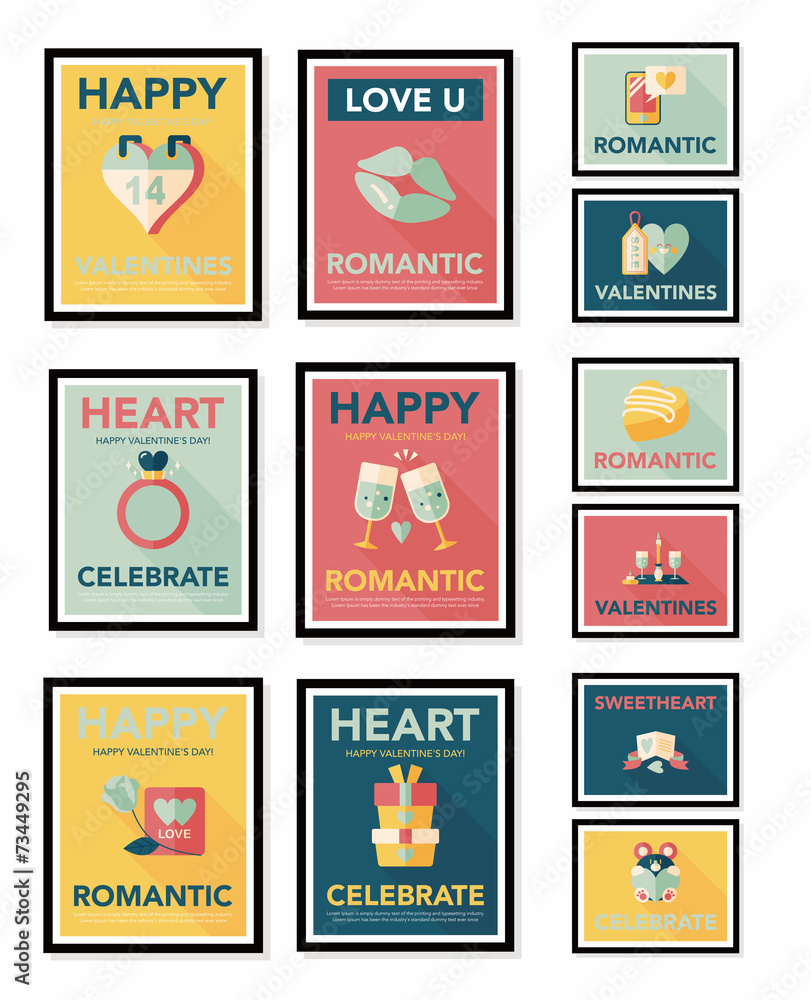 Valentine’s Day poster flat banner design flat background set,