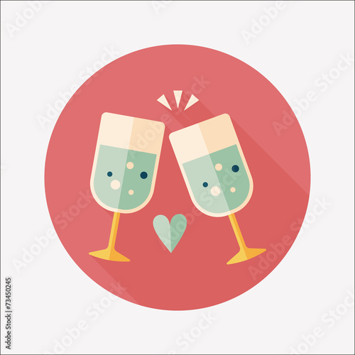 Valentine's day champagne flat icon with long shadow,eps10
