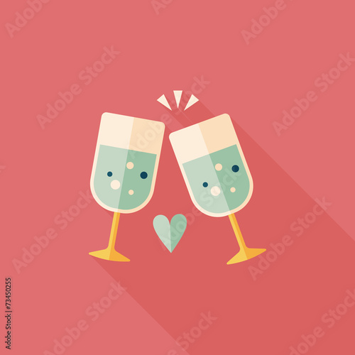 Valentine's day champagne flat icon with long shadow,eps10
