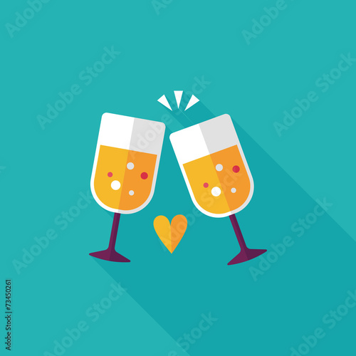 Valentine's day champagne flat icon with long shadow,eps10