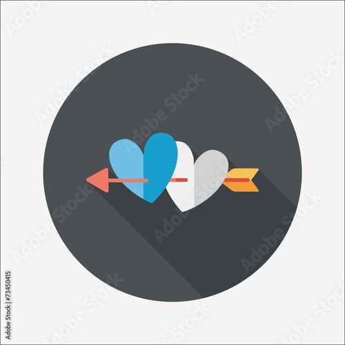 valentine's day heart bow and arrow flat icon with long shadow,e