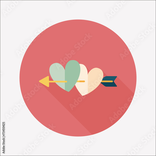 valentine's day heart bow and arrow flat icon with long shadow,e