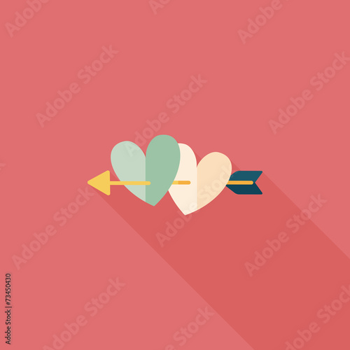 valentine's day heart bow and arrow flat icon with long shadow,e